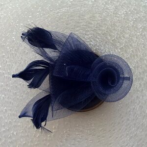 Navy Blue Fascinator Hair Clip | Feather Tea Party Church Derby Headpiece